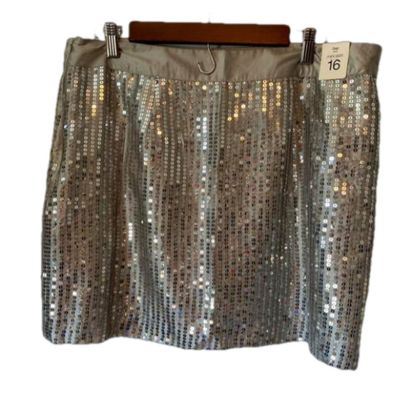 Gap Women's 16 Skirt Silver Holiday Glam Retro Sequin Party Cocktail Mini Bling - Picture 1 of 8